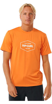 2024 Rip Curl Mens Stapler UPF Short Sleeve Rash Vest 14UMRV - Mandarin Red